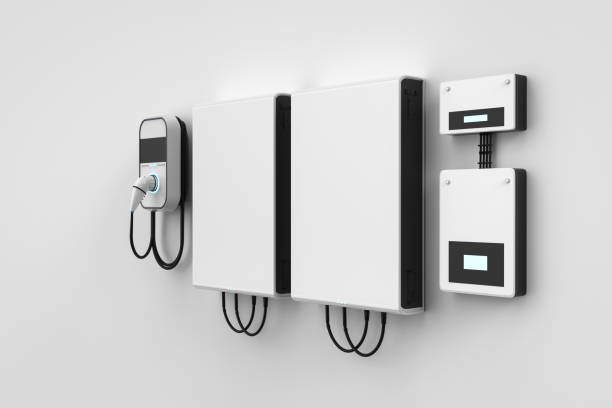 3d rendering home garage with ev charger and energy storage system